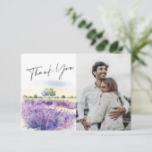 Elegante Waterverf Lavendel Bloemen Veld Foto Bedankkaart (Staand voorkant)
