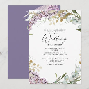 Elegante Waterverf Lavendel Bloemige Bruiloft Kaart