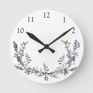 Elegante waterverf lavendel en eucalyptus ronde klok