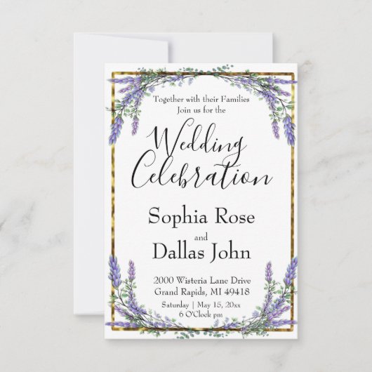 Elegante waterverf lavendel eucalyptus bruiloft kaart (Voorkant)