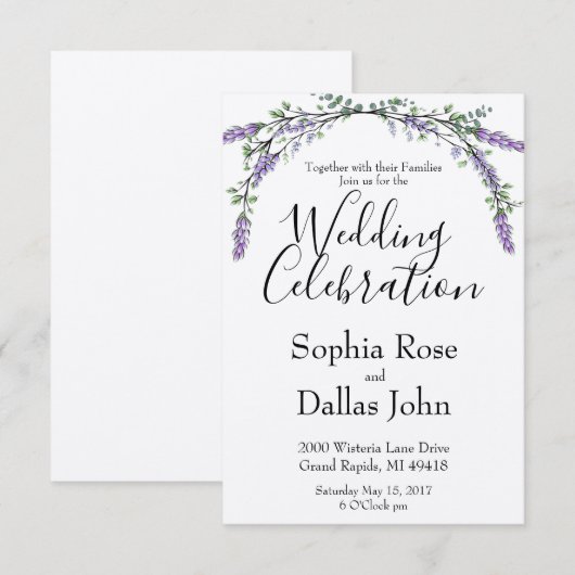 Elegante Waterverf Lavendel Eucalyptus bruiloft Kaart (Voorkant / Achterkant)