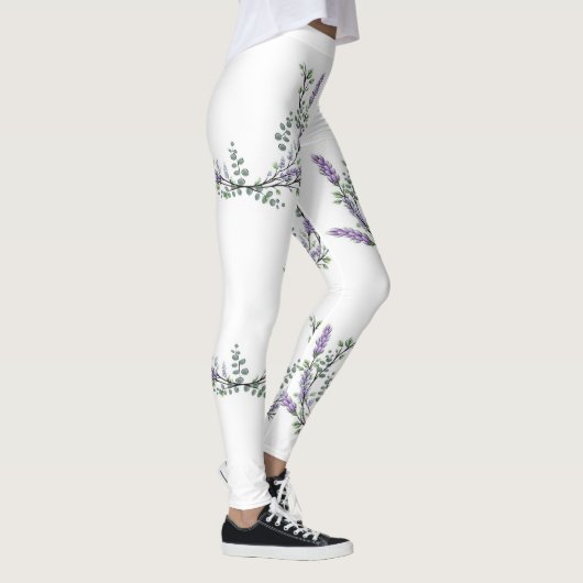 Elegante waterverf Lavendel Eucalyptus Leggings (Rechts)