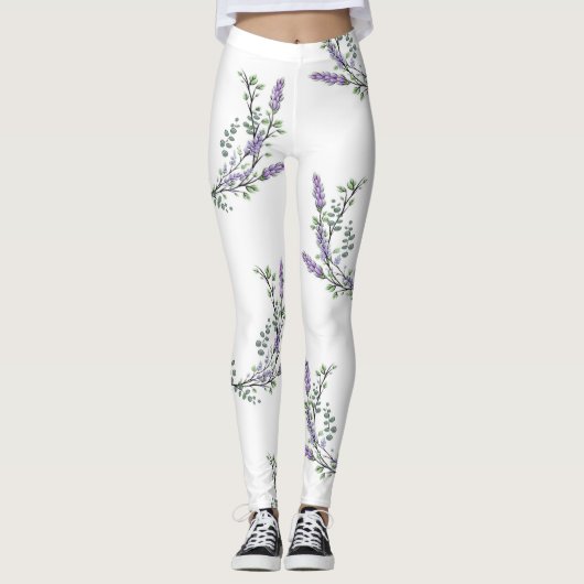 Elegante waterverf Lavendel Eucalyptus Leggings (Voorkant)