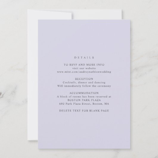 Elegante Waterverf Lavendel Field Details Bruiloft Kaart (Achterkant)