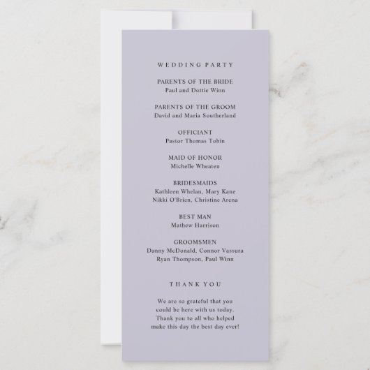 Elegante Waterverf Lavendel Flower Wedding Program (Achterkant)