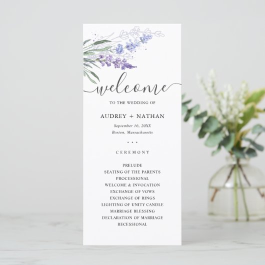 Elegante Waterverf Lavendel Flower Wedding Program (Staand voorkant)