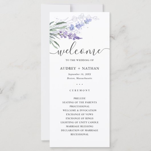 Elegante Waterverf Lavendel Flower Wedding Program (Voorkant)
