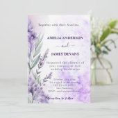 Elegante Waterverf Lavendel Herfst Floral Wedding Kaart (Staand voorkant)