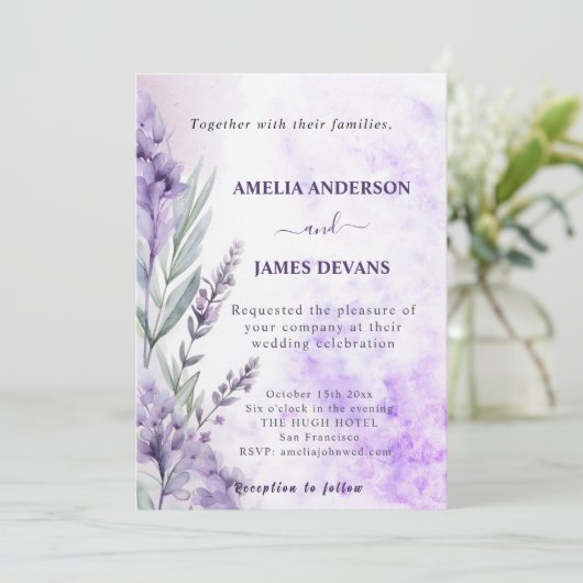 Elegante Waterverf Lavendel Herfst Floral Wedding Kaart (Staand voorkant)
