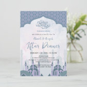 Elegante Waterverf Lavendel Moskee Iftar-diner Kaart (Staand voorkant)