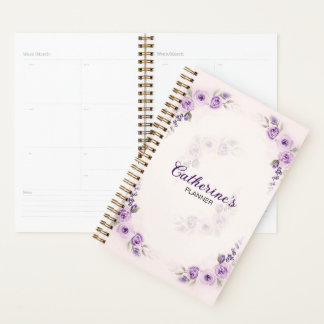 Elegante Waterverf Lavendel Roos Planner