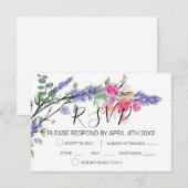 Elegante waterverf lavendel roze rozen RSVP kaartje (Voorkant / Achterkant)