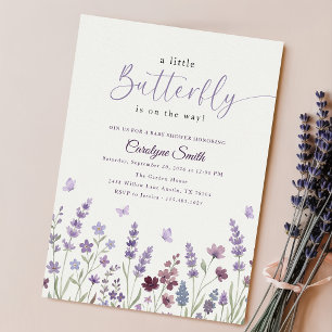 Elegante Waterverf Lavendel Vlinder Baby Shower Kaart