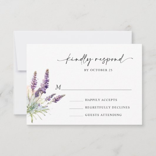 Elegante waterverf lavendelbloemen bruiloft RSVP kaartje (Voorkant)