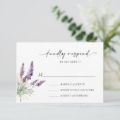 Elegante waterverf lavendelbloemen bruiloft RSVP kaartje (Staand voorkant)
