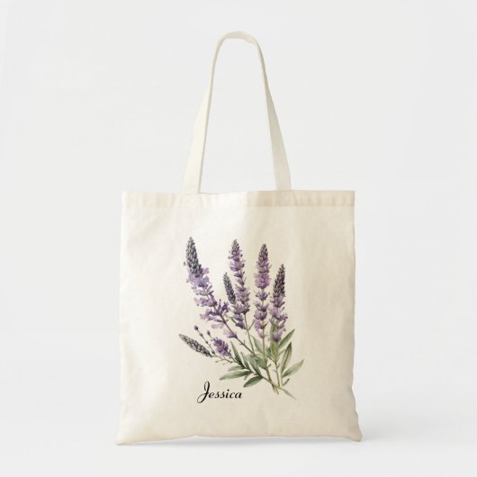 Elegante Waterverf lavendelbloemen gepersonaliseer Tote Bag (Voorkant)