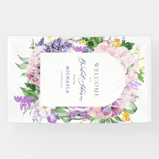 Elegante Waterverf lavendelbloemen Vrijgezellenfee Spandoek (Horizontaal)