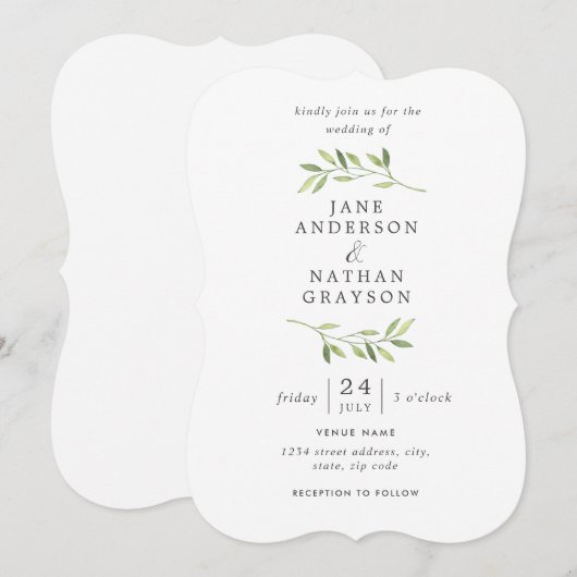 Elegante Waterverf Leaf bruiloft uitnodiging (Voorkant / Achterkant)