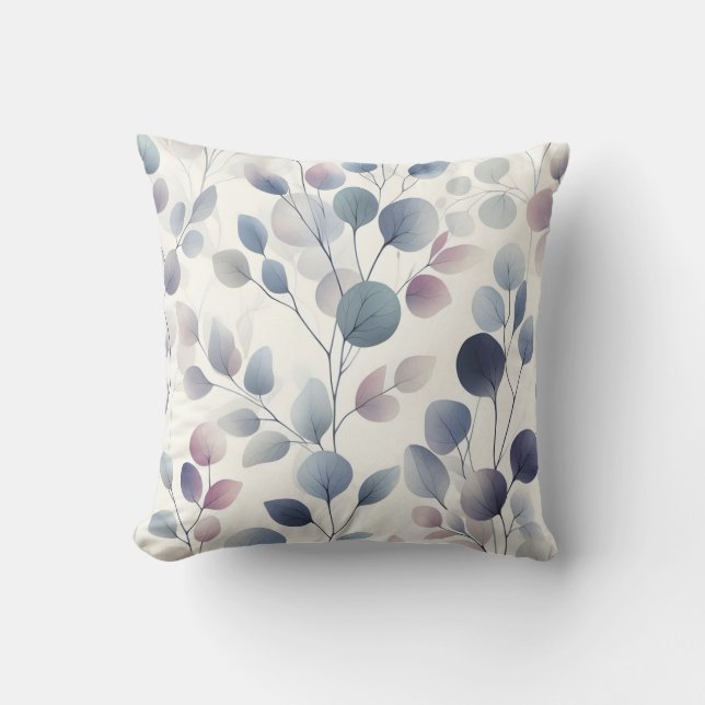 Elegante Waterverf Leaf Soft Pastel Botanische Kun Kussen (Voorkant)