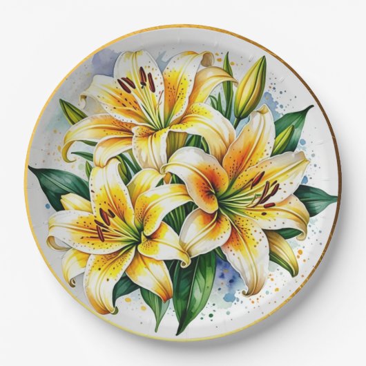 Elegante Waterverf lelies Papieren Bordje (Voorkant)