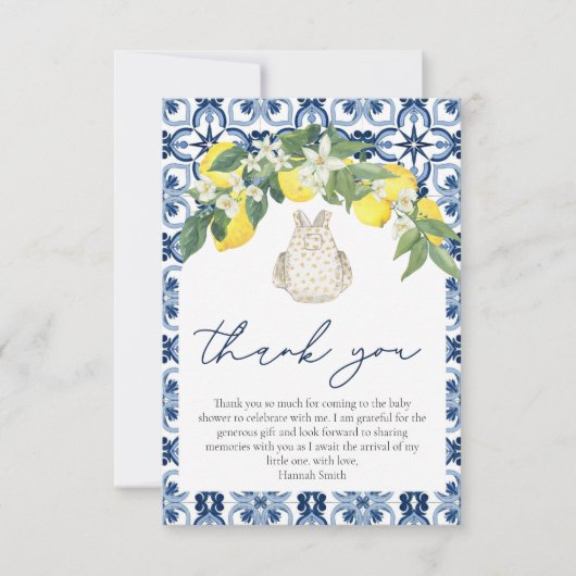 Elegante waterverf Lemon Positano Baby shower Bedankkaart (Voorkant)