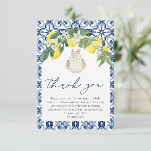 Elegante waterverf Lemon Positano Baby shower Bedankkaart (Staand voorkant)