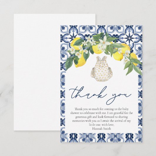 Elegante waterverf Lemon Positano Baby shower Bedankkaart (Voorkant / Achterkant)