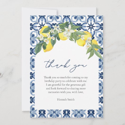 Elegante waterverf Lemon Positano Bedankkaart (Voorkant)