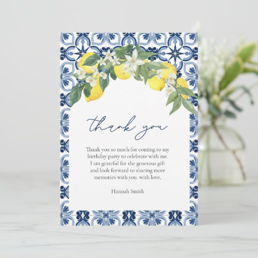 Elegante waterverf Lemon Positano Bedankkaart (Staand voorkant)