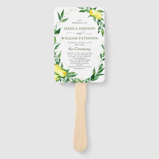 Elegante Waterverf Lemons Bloom Trouwprogramma Handwaaier (Voorkant)