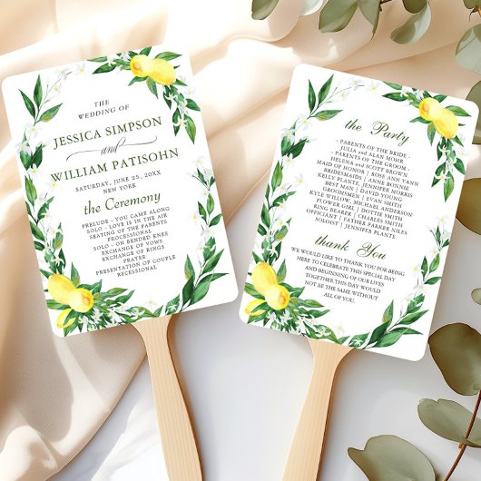 Elegante Waterverf Lemons Bloom Trouwprogramma Handwaaier