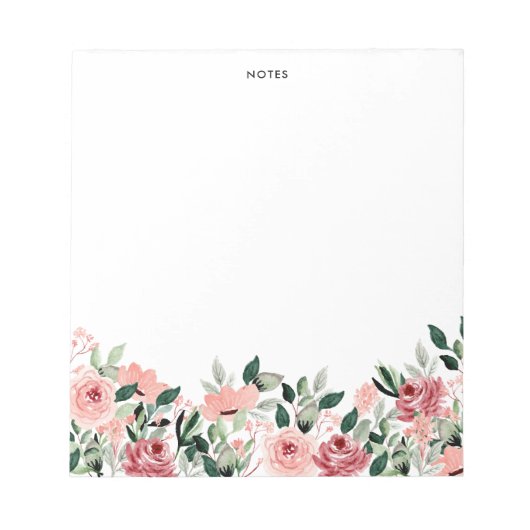 Elegante Waterverf Lente Bloeit Bloemen Monogram Notitieblok (Voorkant)