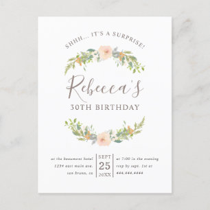 Elegante waterverf lente krans verrassingsfeest uitnodiging briefkaart