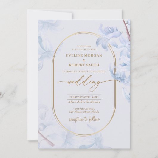 Elegante Waterverf lenteblauw hyacint goud Kaart (Voorkant)