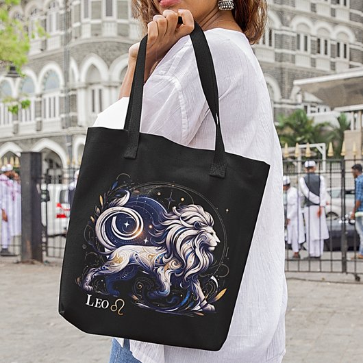 Elegante Waterverf Leo Zodiac Zwart Tote Bag