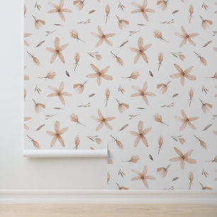 Elegante Waterverf Lichtbruine bloemen & knoppen Behang