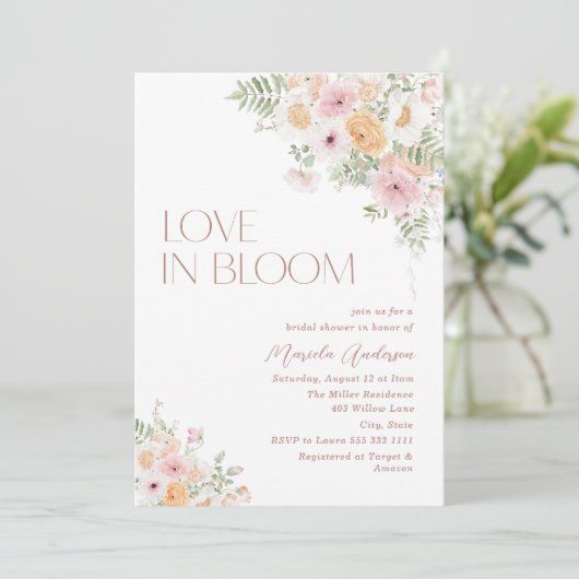 Elegante Waterverf Liefde in Bloom Roze bloemetjes Kaart (Staand voorkant)