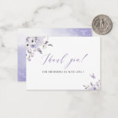 Elegante Waterverf lila bloemen Baby shower Notitiekaartje (Voorkant / Achterkant in situ)