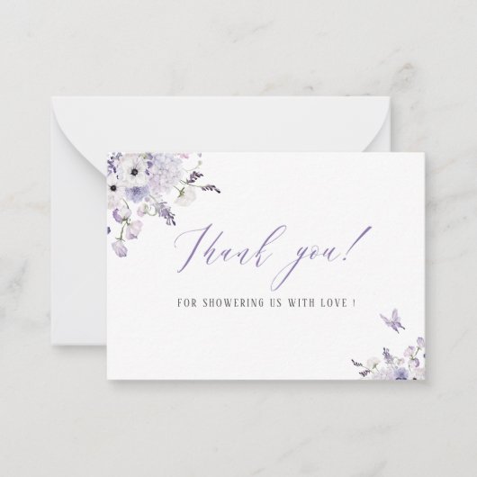 Elegante Waterverf lila bloemen Baby shower Notitiekaartje (Voorkant)