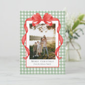 Elegante Waterverf Lint Gingham Feestdagenkaart (Staand voorkant)