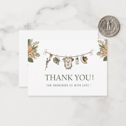 Elegante Waterverf Little Hunter Baby shower Notitiekaartje (Voorkant / Achterkant in situ)