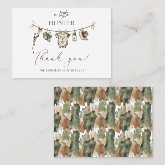 Elegante Waterverf Little Hunter Baby shower Notitiekaartje (Voorkant / Achterkant)