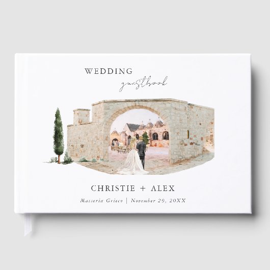 Elegante Waterverf locatie illustratie bruiloft Gastenboek (Voorkant)