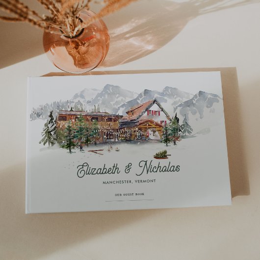 Elegante Waterverf locatie illustratie bruiloft Gastenboek