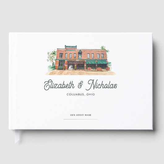 Elegante Waterverf locatie illustratie bruiloft Gastenboek (Voorkant)