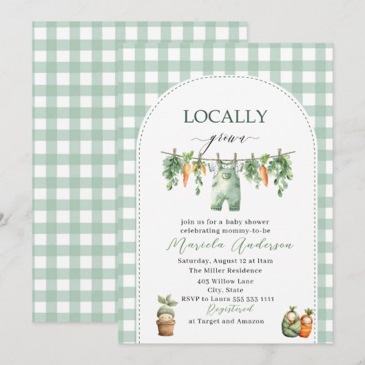 Elegante Waterverf Lokaal geteeld Baby shower Kaart (Voorkant / Achterkant)