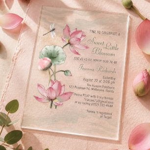 Elegante Waterverf Lotus Bloem Baby Shower Acryl Uitnodigingen