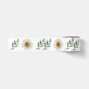 Elegante Waterverf Madeliefje en Groene Bloemensli Satijnen Lint