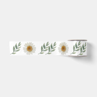 Elegante Waterverf Madeliefje en Groene Bloemensli Satijnen Lint