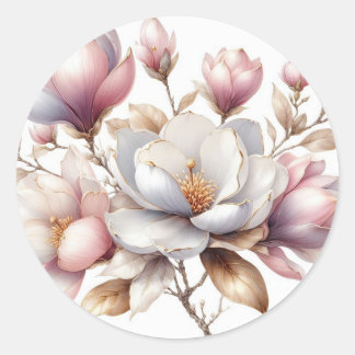 Elegante waterverf magnolia bloemen ronde sticker